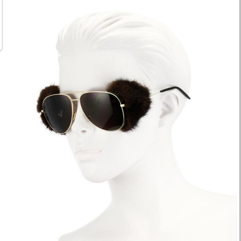 Saint Lauren Gold Mink Fur Classic 11 Shields Sunglasses - Picture 4 of 15